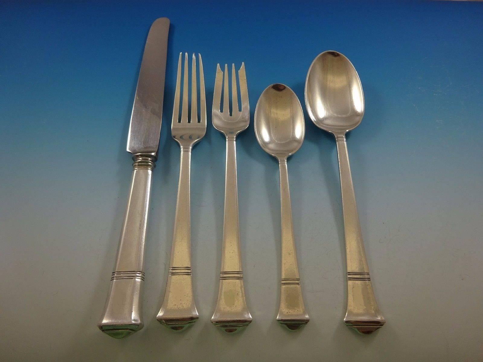 Designed with an eye for balance and proportion, each piece of Tiffany & Co. flatware is a masterpiece of form and function.

Huge Windham by Tiffany & Co. sterling silver flatware set of 159 pieces. Great starter set! This set includes:

12 knives,