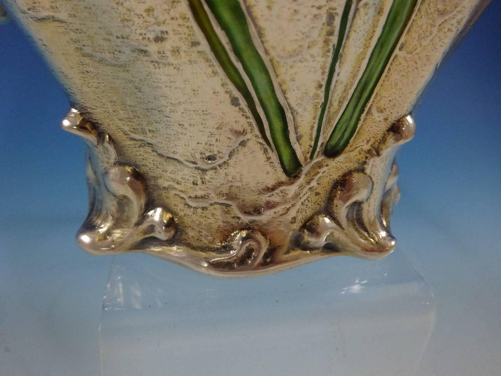 Gorham Enameled Rare Sterling Silver Water Pitcher with Iris, Dated 1897 Antique 1