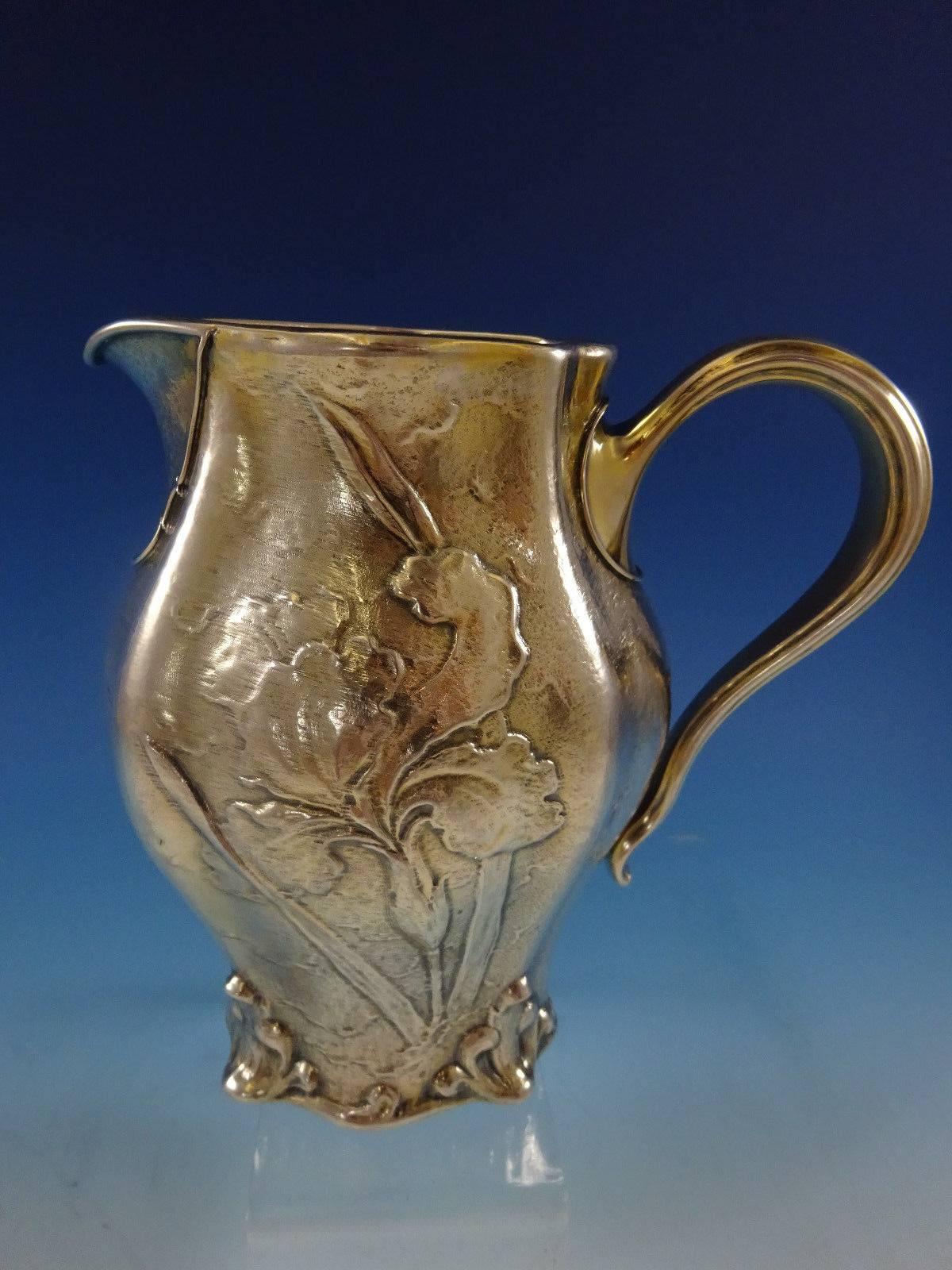 Gorham Enameled Rare Sterling Silver Water Pitcher with Iris, Dated 1897 Antique 4