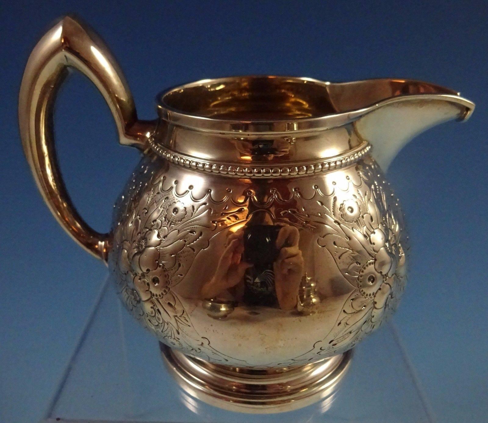 Whiting Sterling Silver Tea Set Hand Chased Repoussed Flowers #363 Hollowware 3