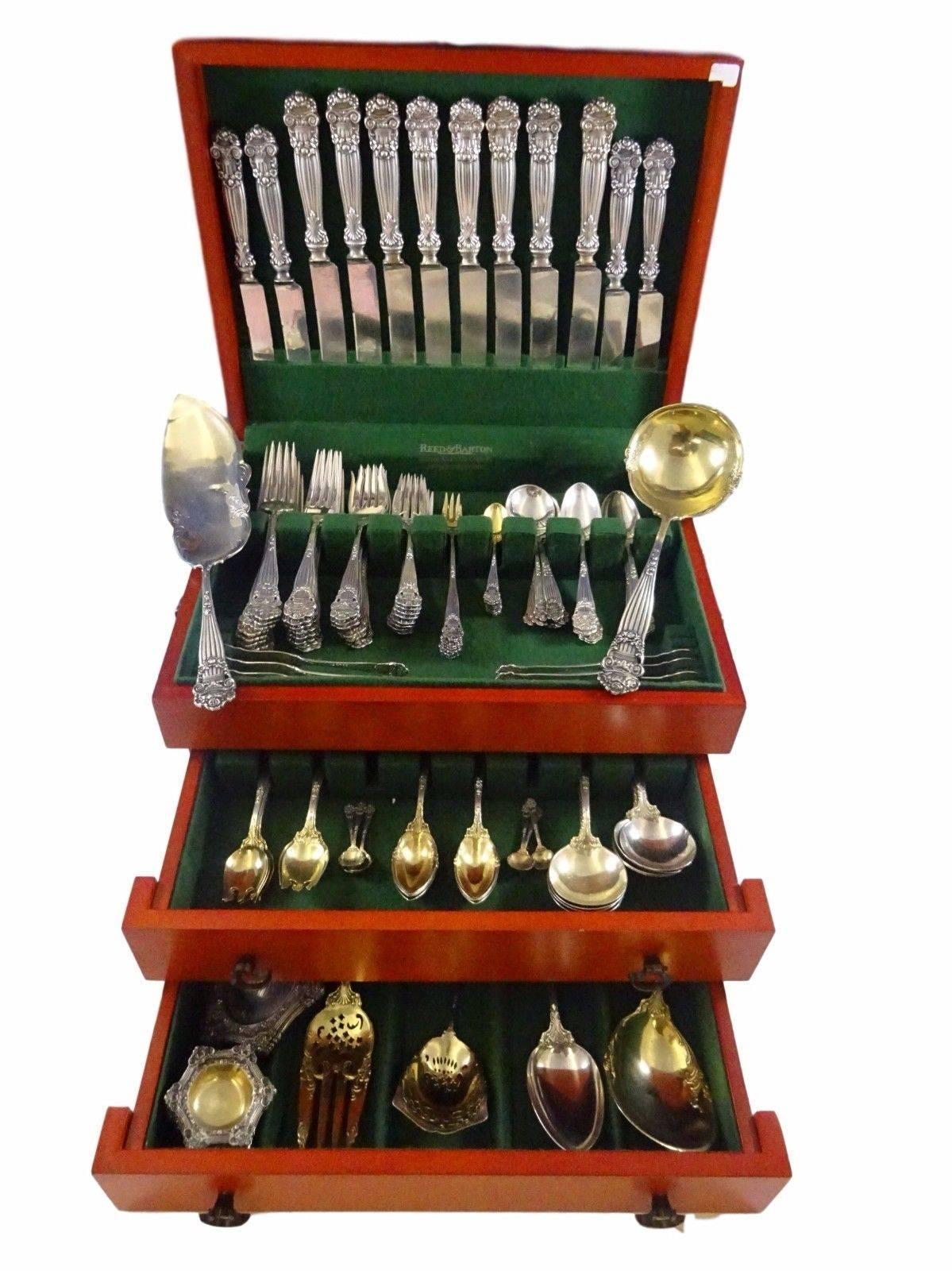 Huge Georgian by Towle sterling silver dinner size flatware set of 132 pieces. This set includes:

 
Eight dinner knives, 9 7/8