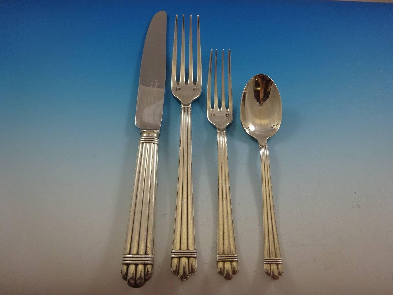 Aria by Christofle Silver plate Flatware Service for 12 Dinner Set 86 Pcs France In Excellent Condition In Big Bend, WI