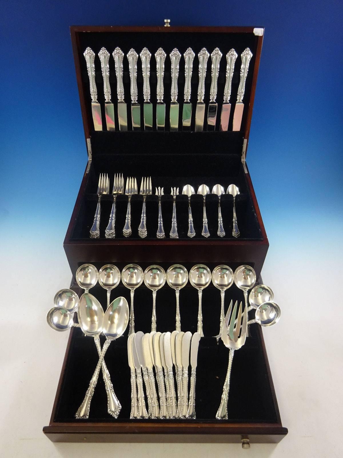 Large Foxhall by Watson sterling silver flatware set of 87 pieces. 

This set includes:
 
12 knives, 9