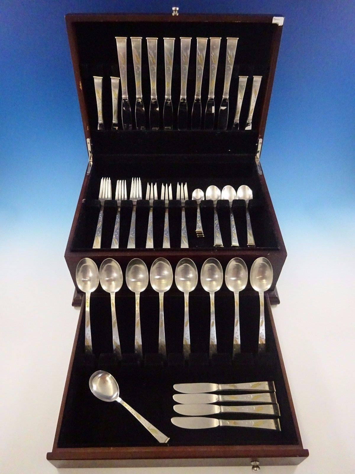 Golden wheat by Gorham sterling silver flatware set of 57 pieces. This set includes:

Eight knives, 9