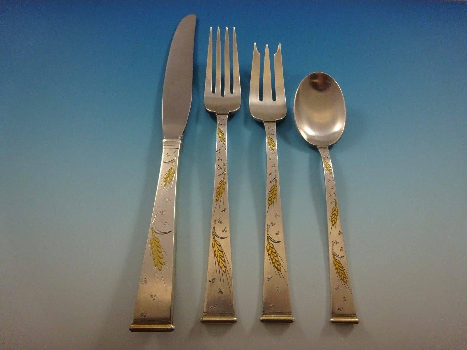 20th Century Golden Wheat by Gorham Sterling Silver Flatware Set for Eight Service 57 Pieces 
