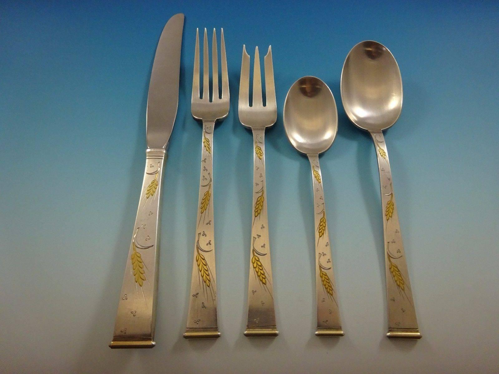 Golden Wheat by Gorham Sterling Silver Flatware Set for Eight Service 57 Pieces  In Excellent Condition In Big Bend, WI