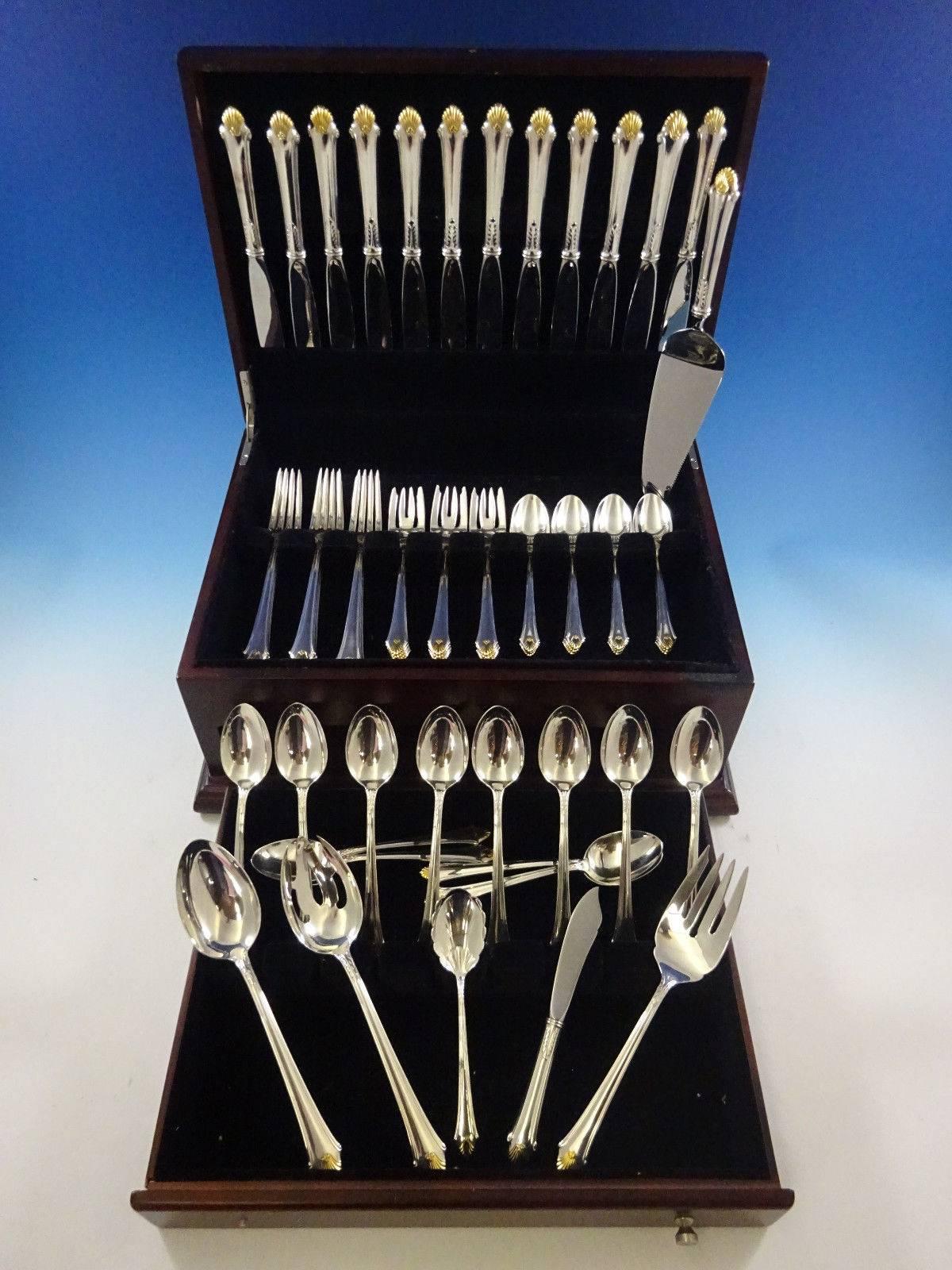 Edgemont gold by Gorham sterling silver flatware set - 66 pieces. This set includes:

 
12 Knives, 9 1/4