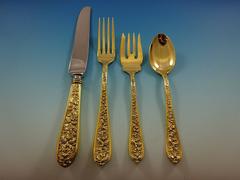 Corsage by Stieff Sterling Silver Flatware Service 12 Set Vermeil Gold