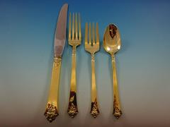Castle Rose by Royal Crest Sterling Silver Flatware Service 12 Set Vermeil Gold