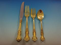 Cambridge by Gorham Sterling Silver Flatware Service 12, Set Vermeil 48 pieces