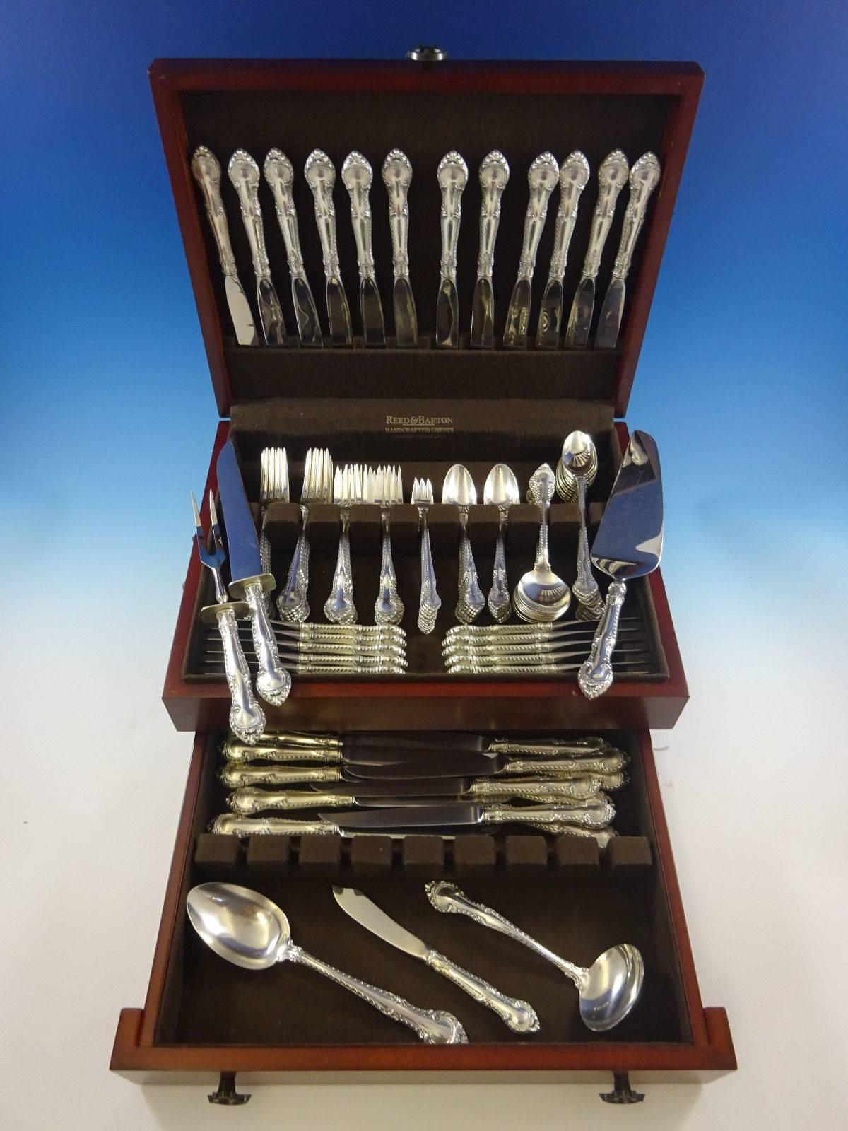 Huge English Gadroon by Gorham Sterling silver flatware set, 114 pieces. 

This set includes: 
 
12 knives, 8 7/8