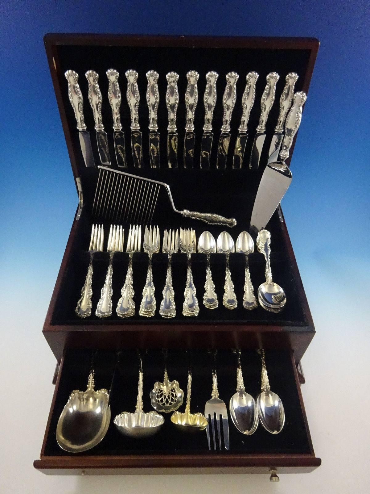 Louis XV by Gorham-Whiting sterling silver flatware set of 76 pieces. 

This set includes: 
 
12 knives, 8 3/4