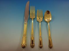 Inaugural by State House Sterling Silver Flatware Service for 8 Set Gold Vermeil