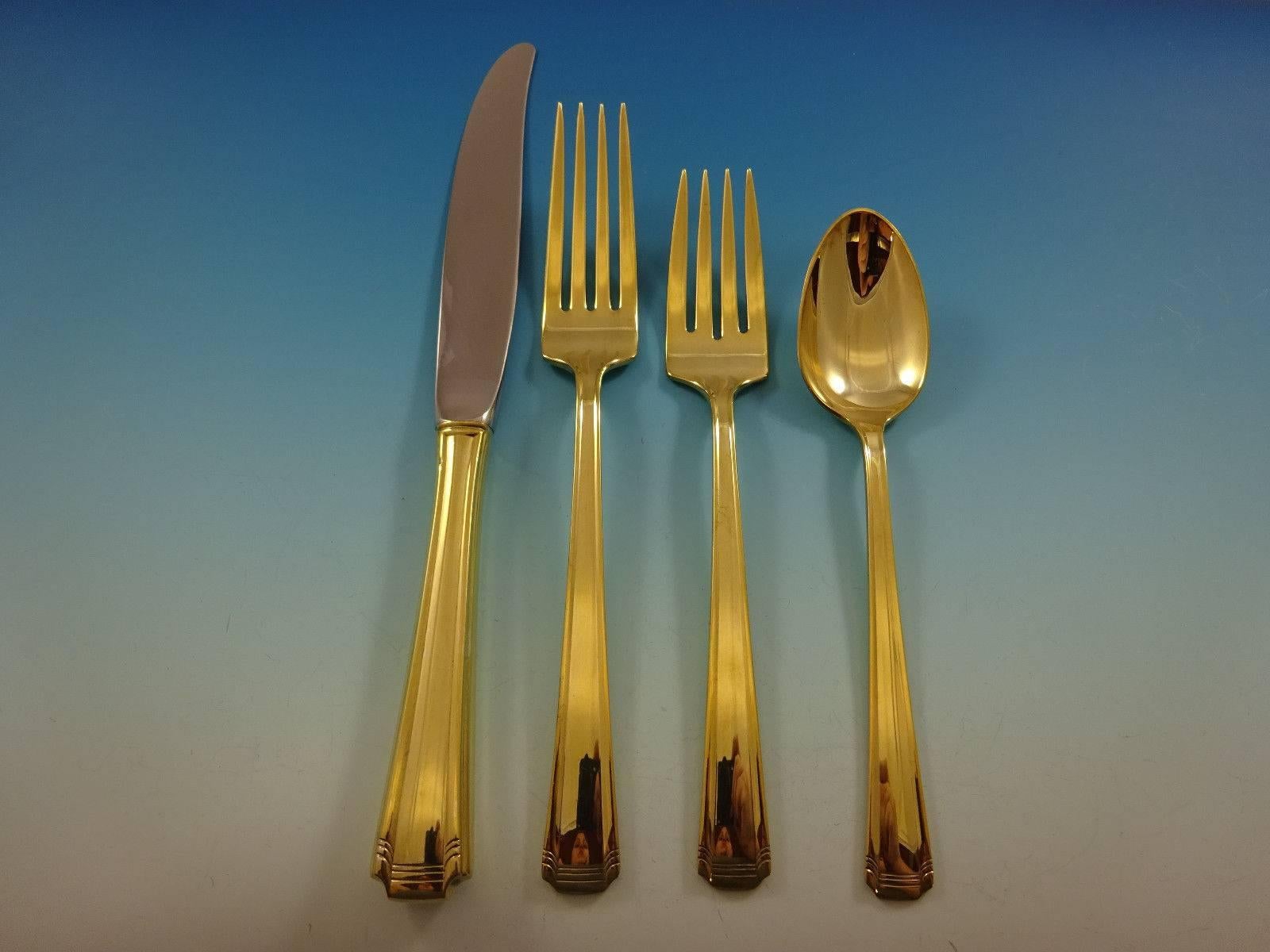 Add some luxe to your life with this fabulous John and Priscilla Gold by Westmorland sterling silver flatware set of 32 pieces. Gold flatware is on trend and makes a bold statement on your table, especially when paired with gold rimmed china and