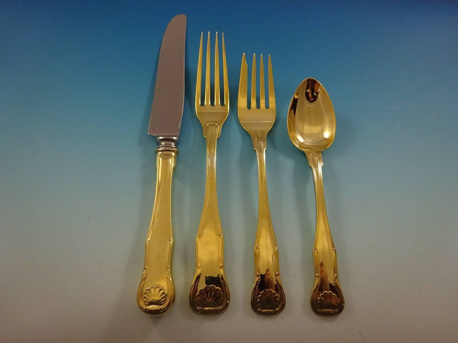 King gold by Kirk Sterling Silver flatware set - 32 pieces. Gold flatware is on trend and makes a bold statement on your table, especially when paired with gold rimmed china and gold accents. 

This set is vermeil (completely gold-washed) and