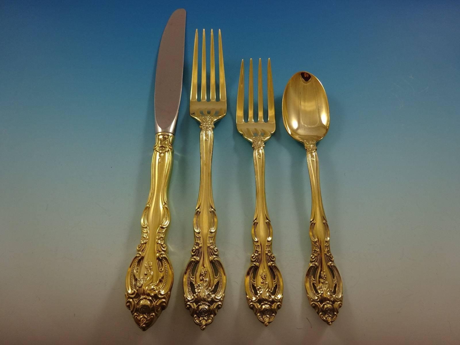 Add some luxe to your life with this fabulous La Scala Gold by Gorham Sterling Silver flatware set 32 pieces. Gold flatware is on trend and makes a bold statement on your table. 

This set is vermeil (completely gold-washed) and includes:
 
Eight