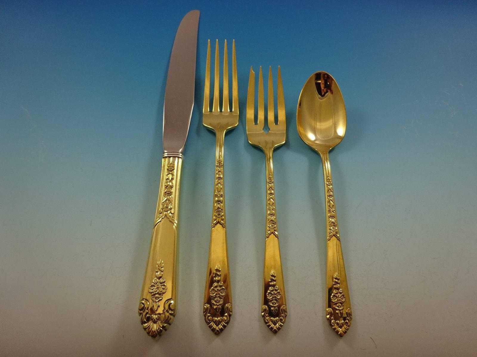 Add some luxe to your life with this fabulous promise gold by Royal Crest sterling silver flatware set, 48-piece. Gold flatware is on trend and makes a bold statement on your table. 

This set is vermeil (completely gold-washed) and includes:
 
12