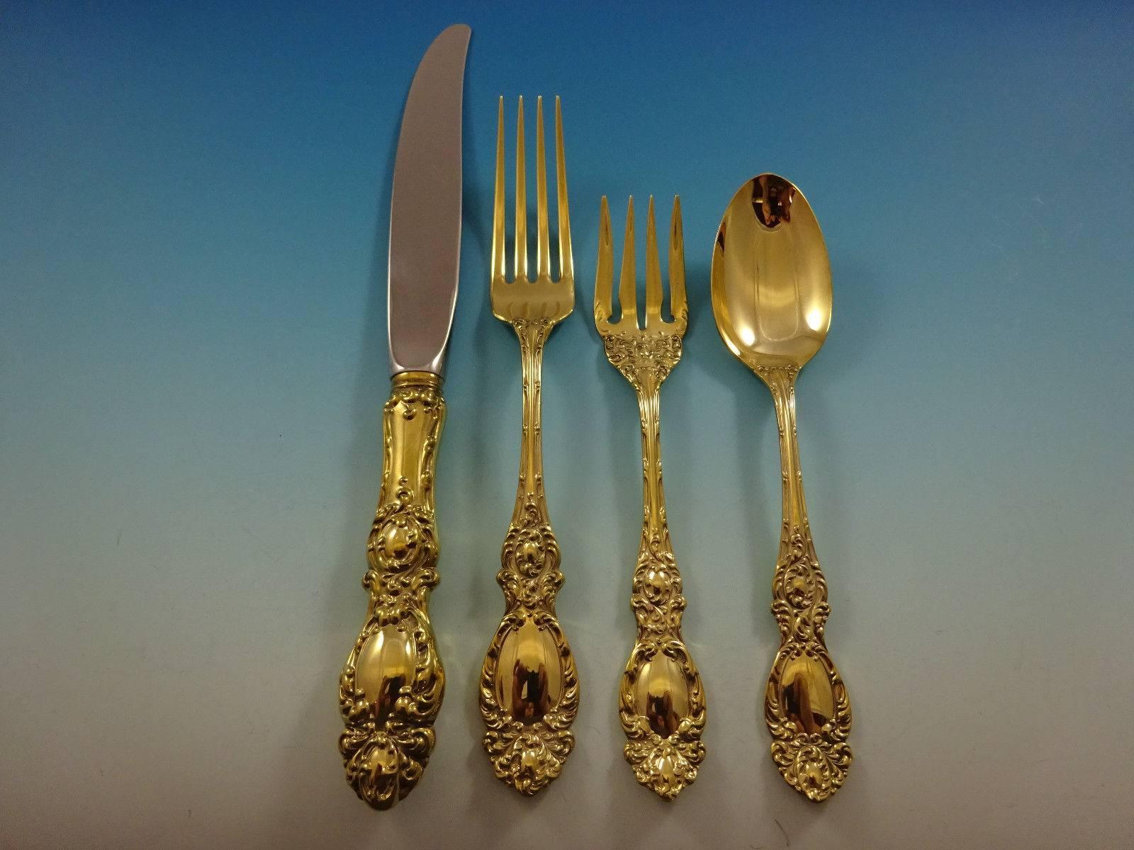 Add some luxe to your life with this fabulous Lucerne gold by Wallace sterling silver flatware set - 32 pieces. Gold flatware is on trend and makes a bold statement on your table. 

This set is vermeil (completely gold-washed) and includes:

Eight