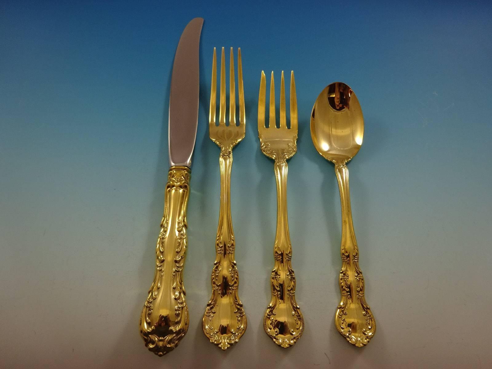 Add some luxe to your life with this fabulous Old Atlanta Gold by Wallace sterling silver flatware set of 32 pieces. Gold flatware is on trend and makes a bold statement on your table. 

This set is vermeil (completely gold-washed) and includes:
