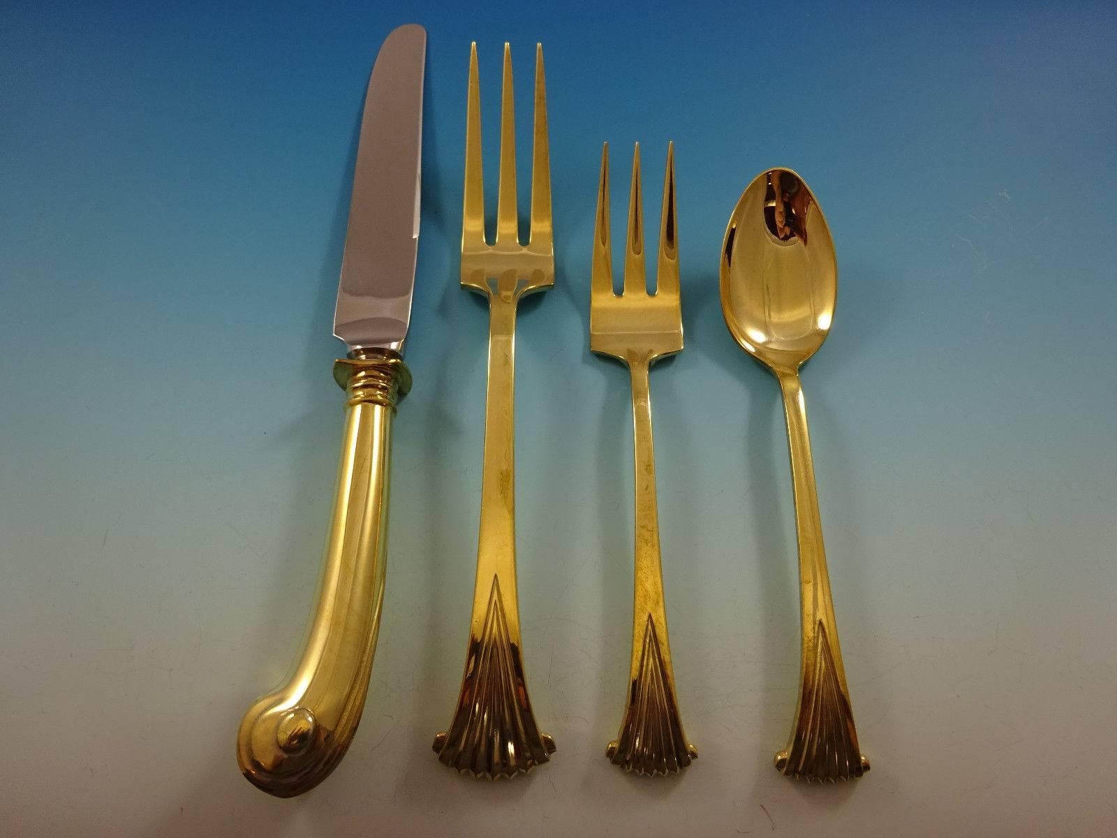 Add some luxe to your life with this fabulous Onslow Gold by Tuttle sterling silver flatware set of 32 pieces. Gold flatware is on trend and makes a bold statement on your table. 

This set is vermeil (completely gold-washed) and includes:
 
Eight