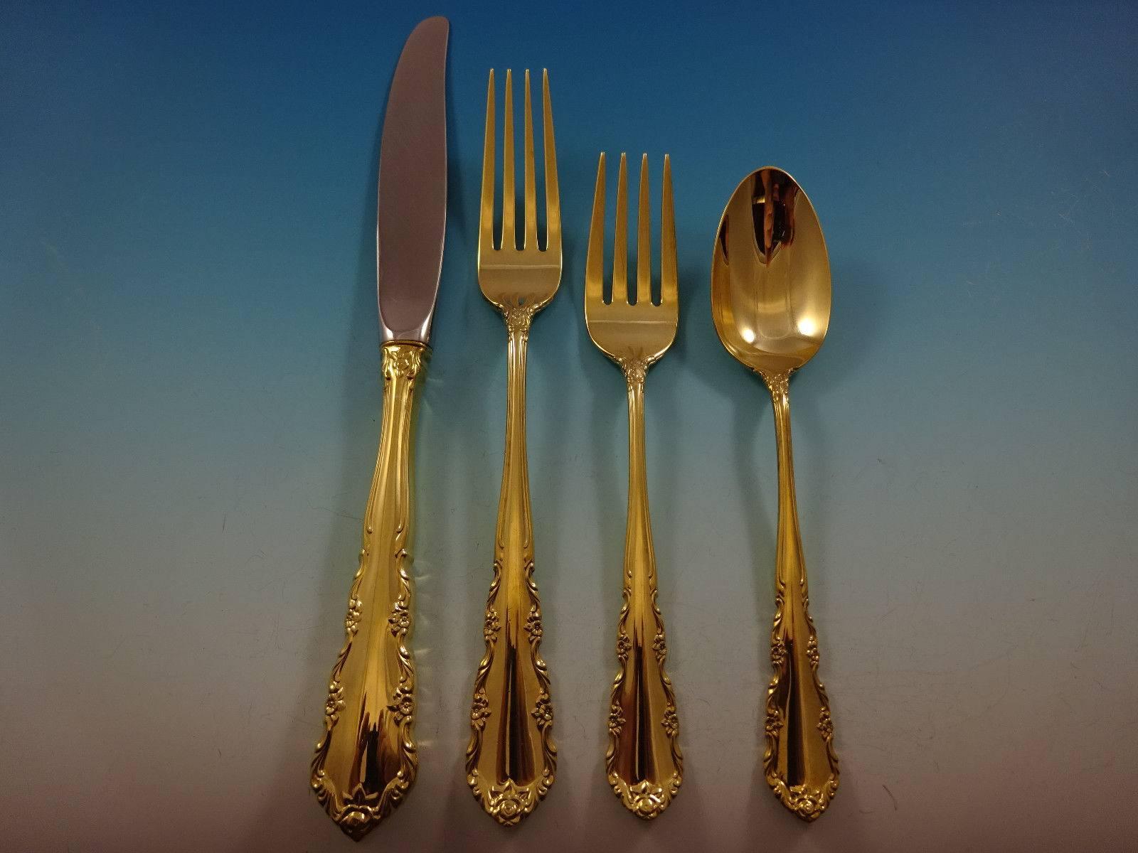 Gorgeous Shenandoah gold by Wallace Sterling Silver flatware set, 48 pieces. Gold flatware is on trend and makes a bold statement on your table. 

This set is vermeil (completely gold-washed) and includes:
 
12 knives, 8 7/8