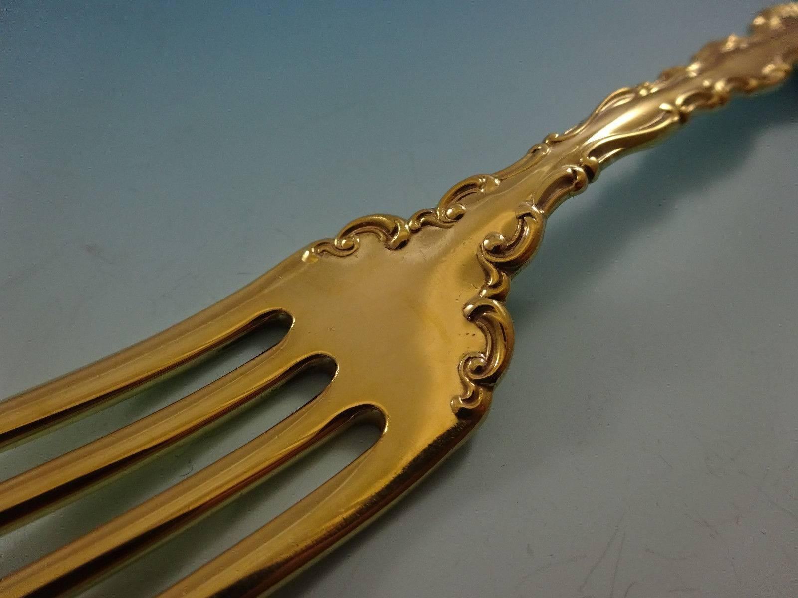 19th Century Strasbourg Gold by Gorham Sterling Silver Flatware Service Set for 12 in Vermeil For Sale