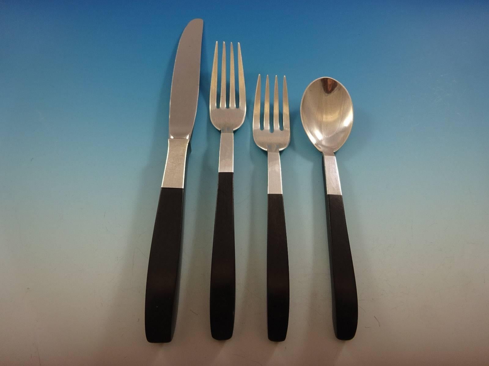 Contrast by Lunt Sterling Silver Flatware Set, 8 Service Luncheon, Mid Century In Excellent Condition In Big Bend, WI