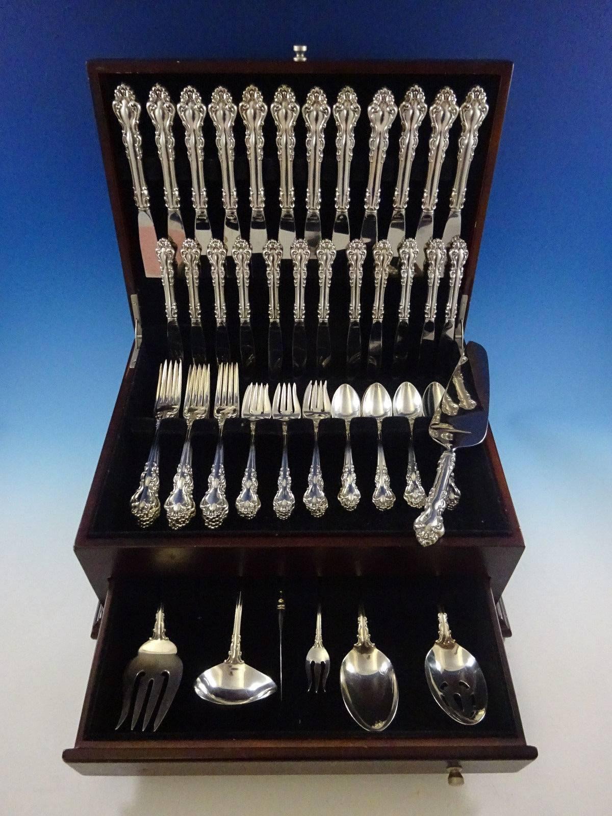Spanish Baroque by Reed & Barton sterling silver Dinner Size Flatware set, 67 pieces. Large and heavy! This set includes: 

12 Dinner Size Knives, 9 5/8