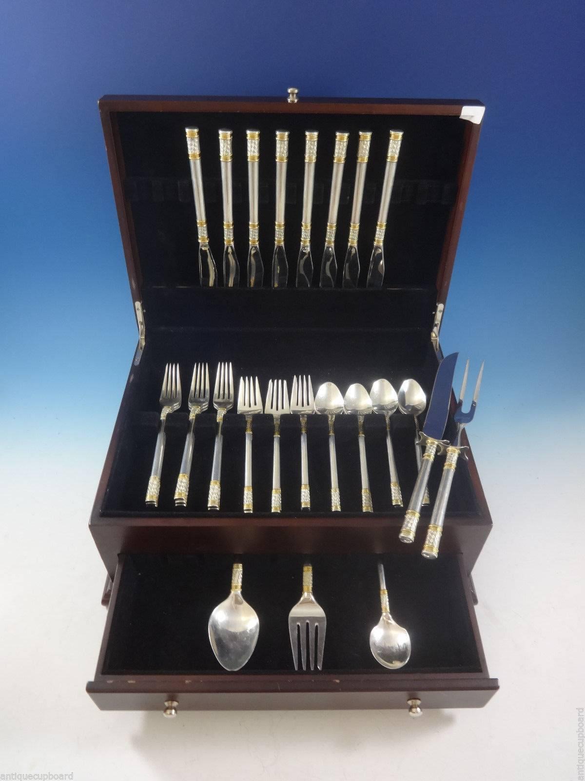 Aegean Weave Gold Accent flatware by Wallace Silver. The birthplace of culture, the Aegean was the sea from which early Mediterranean societies drew their sustenance. The nets and baskets hand woven by fishermen centuries ago are still in use along