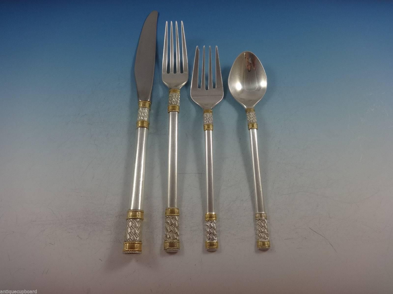 Aegean Weave Gold by Wallace Sterling Silver Flatware Set of 8 Service for 35 Pc In Excellent Condition In Big Bend, WI