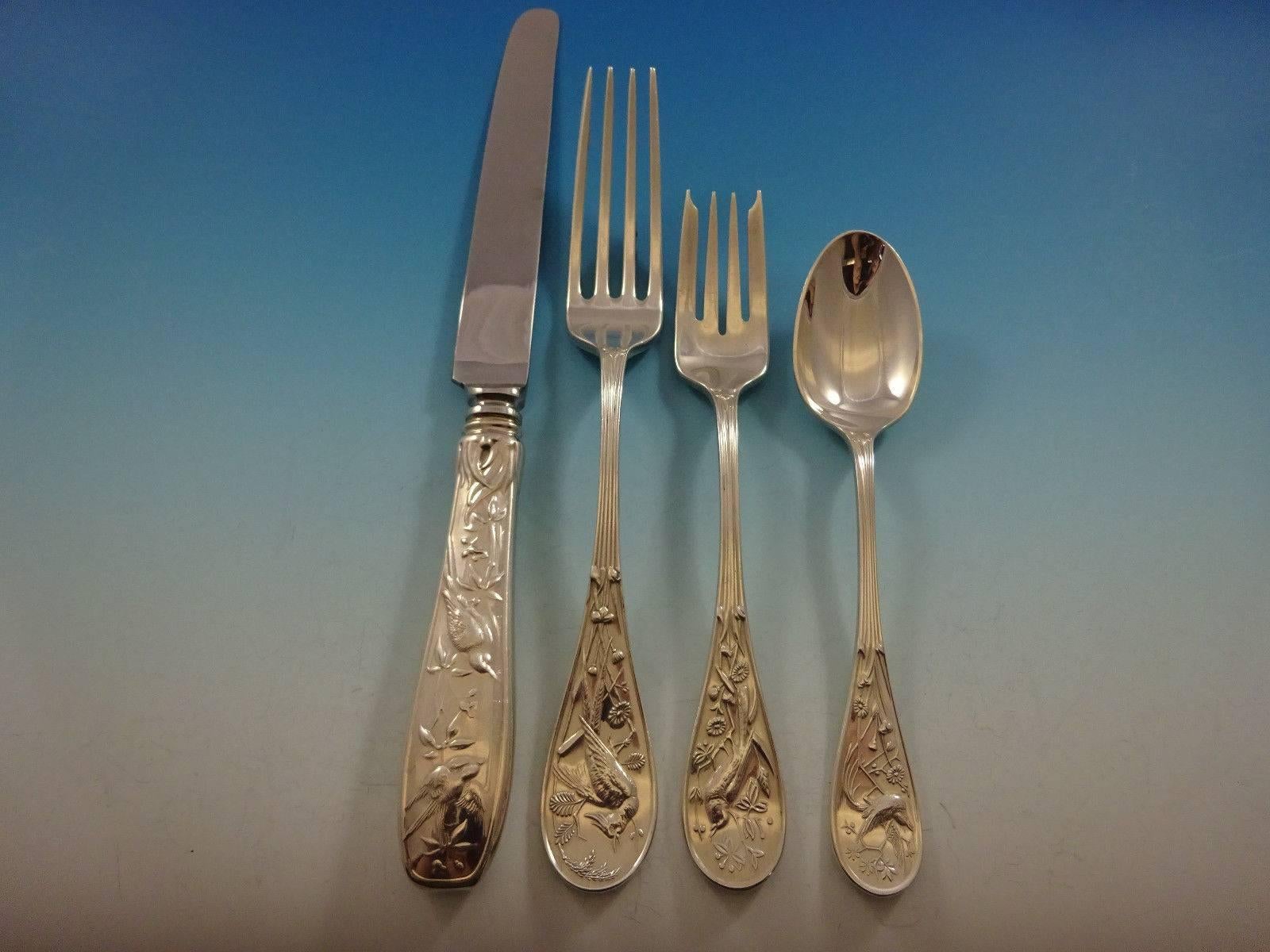 Audubon by Tiffany and Co Sterling Silver Flatware Dinner Set for Service In Excellent Condition In Big Bend, WI