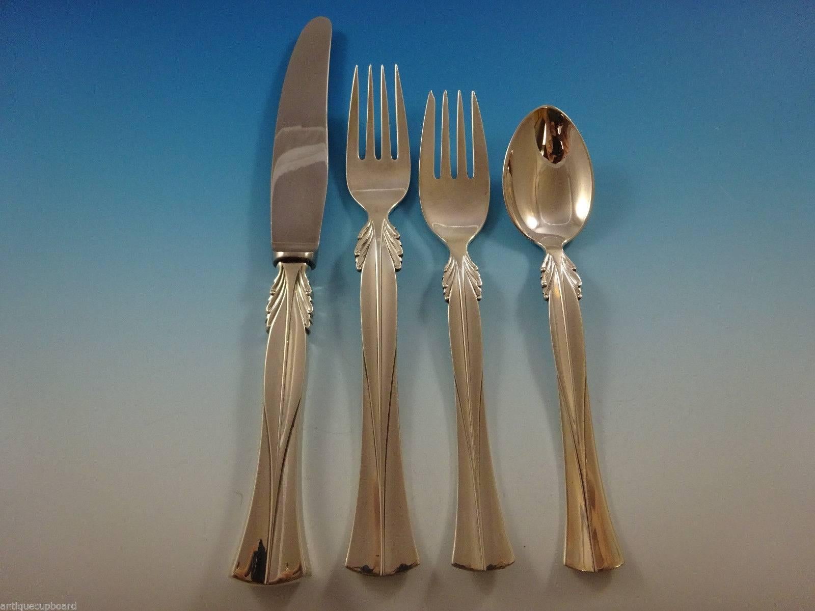 Queen Christina by Frigast Sterling Silver Flatware Set 12 Service Modern 93 Pcs In Excellent Condition For Sale In Big Bend, WI