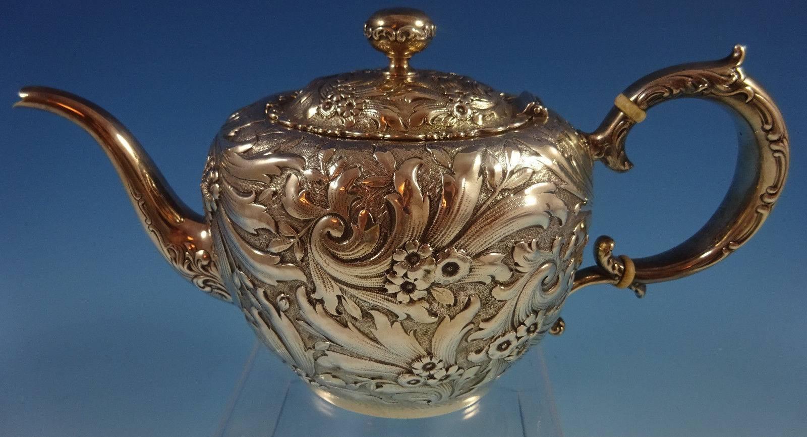 Repousse by Whiting Sterling Silver Tea Set of Six Pieces Flowers and Scrollwork 1