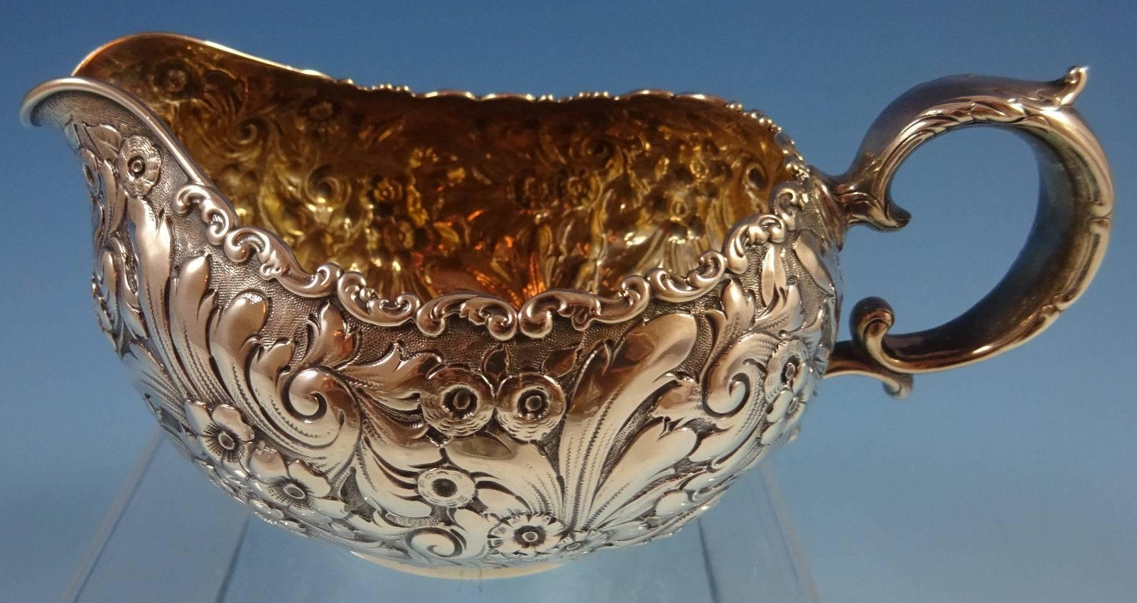 Repousse by Whiting Sterling Silver Tea Set of Six Pieces Flowers and Scrollwork 3