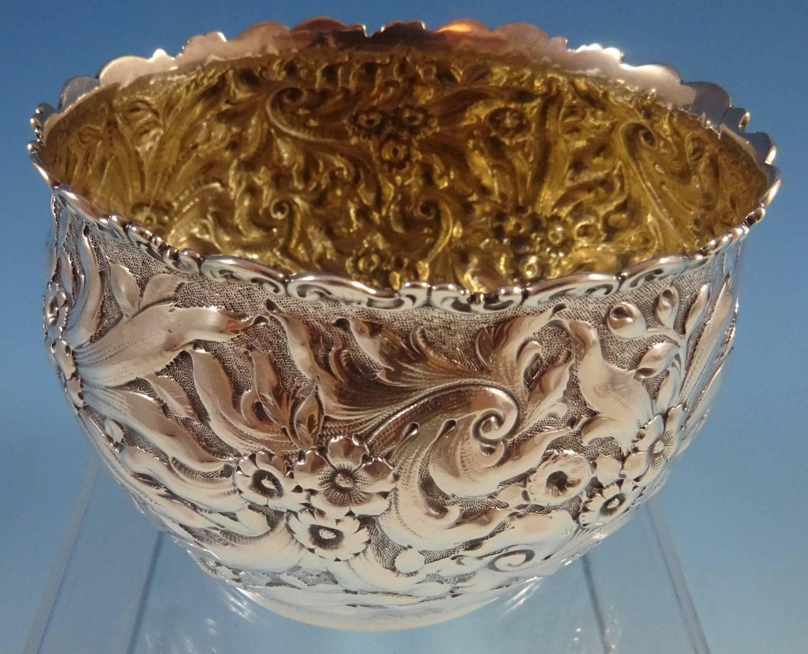 Repousse by Whiting Sterling Silver Tea Set of Six Pieces Flowers and Scrollwork 4