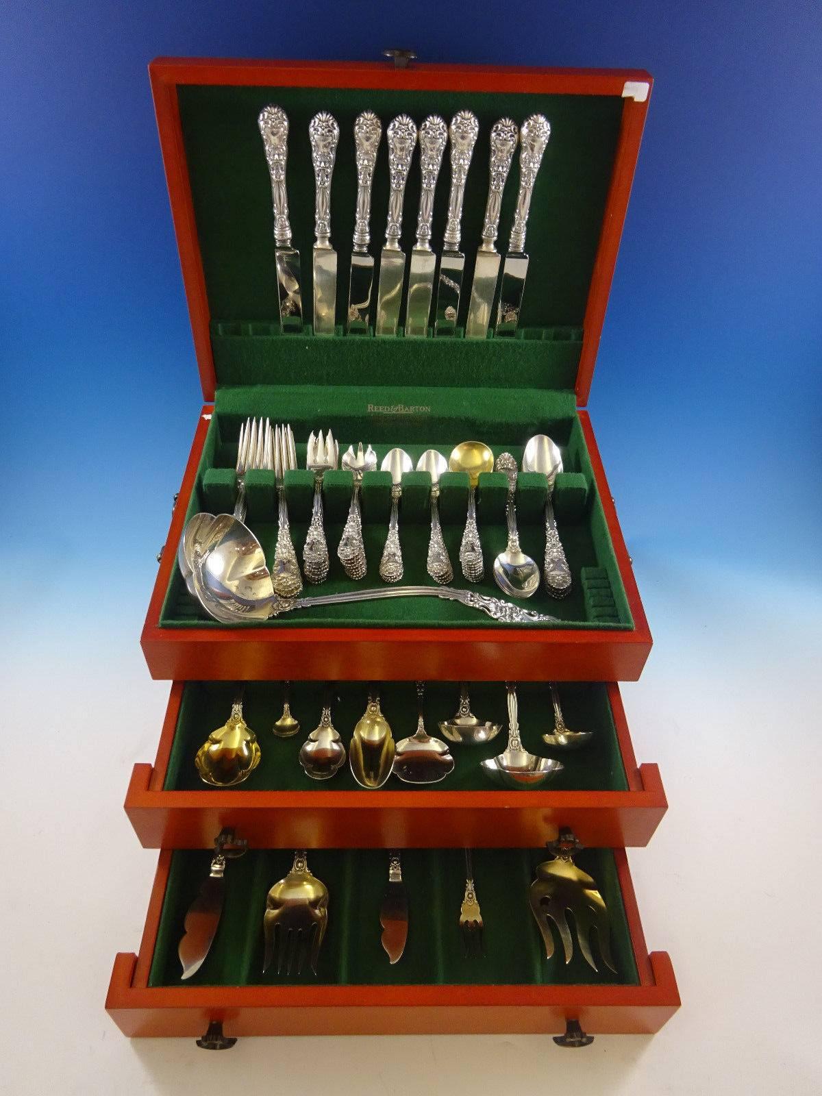 Renaissance by Dominick and Haff sterling silver dinner size flatware set of 71 pieces. This scarce figural pattern features a North Wind Face on the handle and on the back of the spoon bowls - in fine detail. 

This set includes:
 
Eight dinner