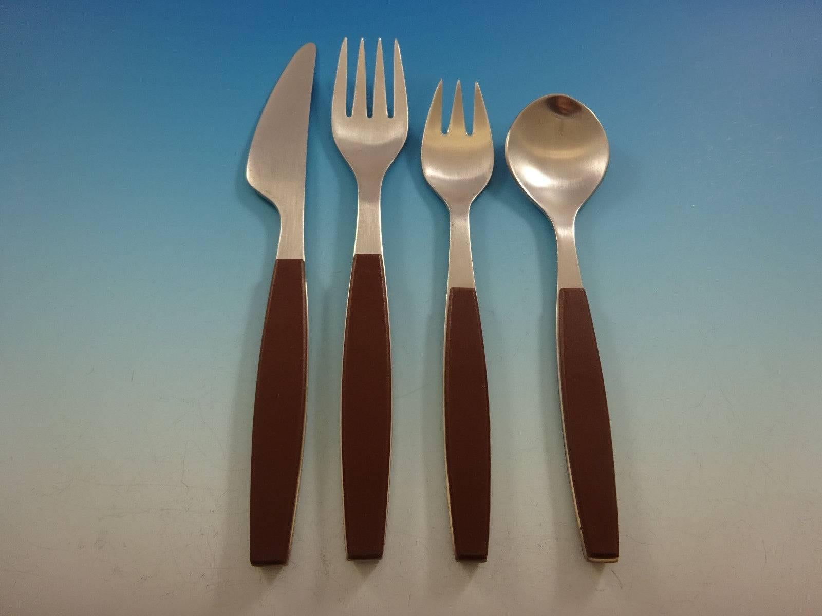 Strata Brown by Georg Jensen Stainless Steel Flatware Set Service Modern 74 Pcs In Excellent Condition In Big Bend, WI