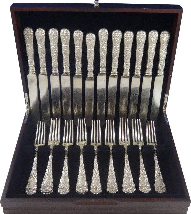 Vanderbilt custom set by Tiffany sterling silver of 24 piece set. This set includes:

12 dinner size knives, 10 1/2