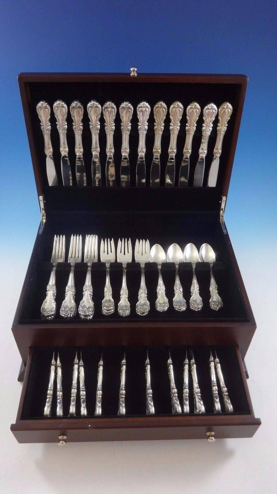 Burgundy by Reed & Barton sterling silver flatware set of 60 pieces. This set includes:

12 knives, 8 7/8