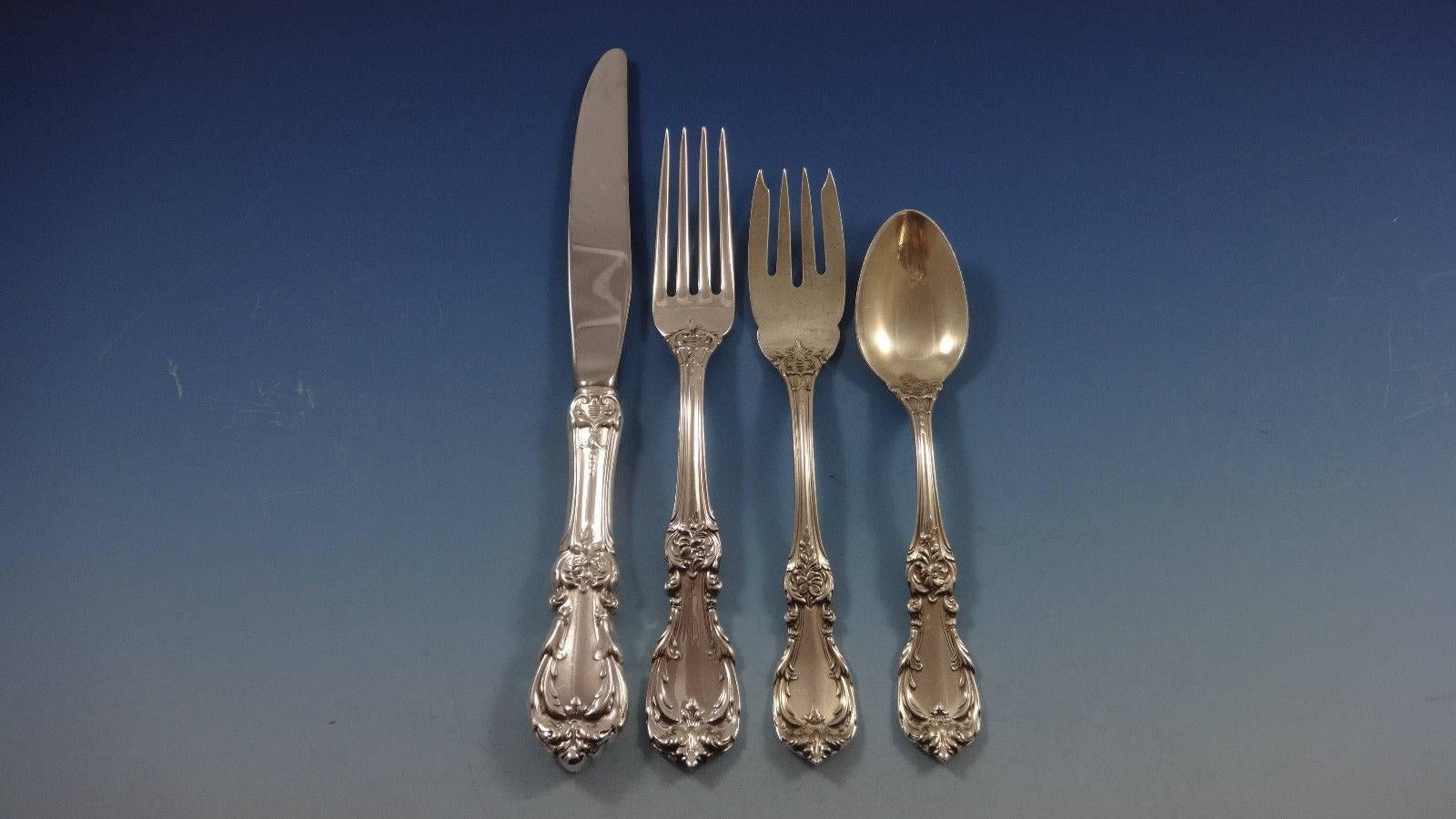 Burgundy by Reed & Barton Sterling Silver Flatware Set 12 Service Lunch 74 Pcs In Excellent Condition For Sale In Big Bend, WI