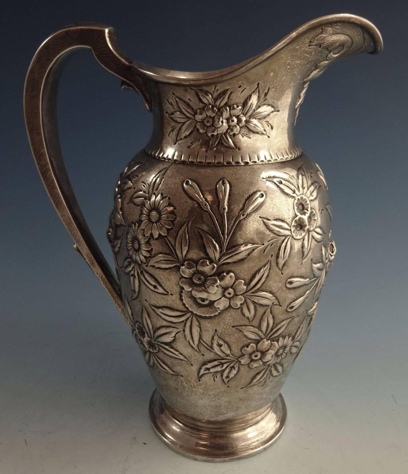 Repousse by Kirk Sterling Silver Water Pitcher, Marked 1