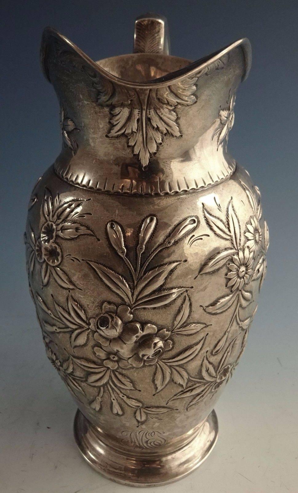 20th Century Repousse by Kirk Sterling Silver Water Pitcher, Marked