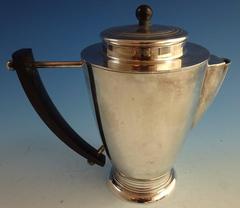 Christofle Art Deco Silver Plate Tea Set w Tray Ebony Handles 5-Piece Hollowware