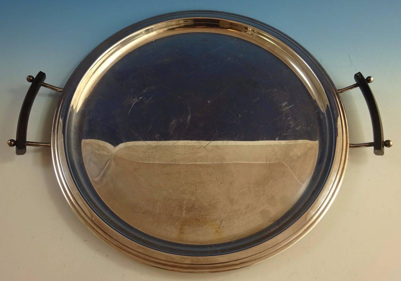 Christofle Art Deco Silver Plate Tea Set w Tray Ebony Handles 5-Piece Hollowware 3