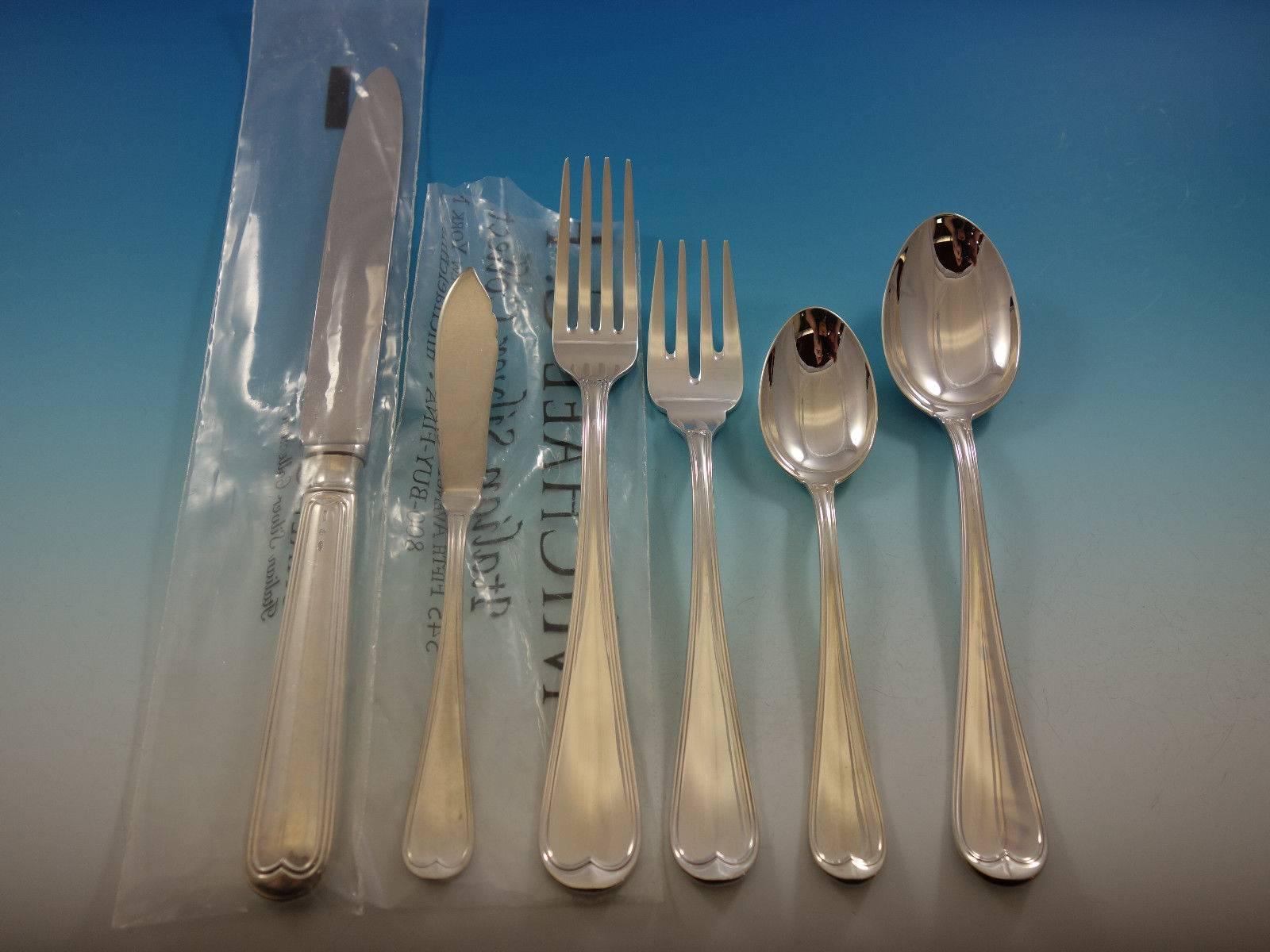 Maurizano by Schiavon Italy Sterling Silver Flatware Set Dinner 66 pieces New In Excellent Condition In Big Bend, WI