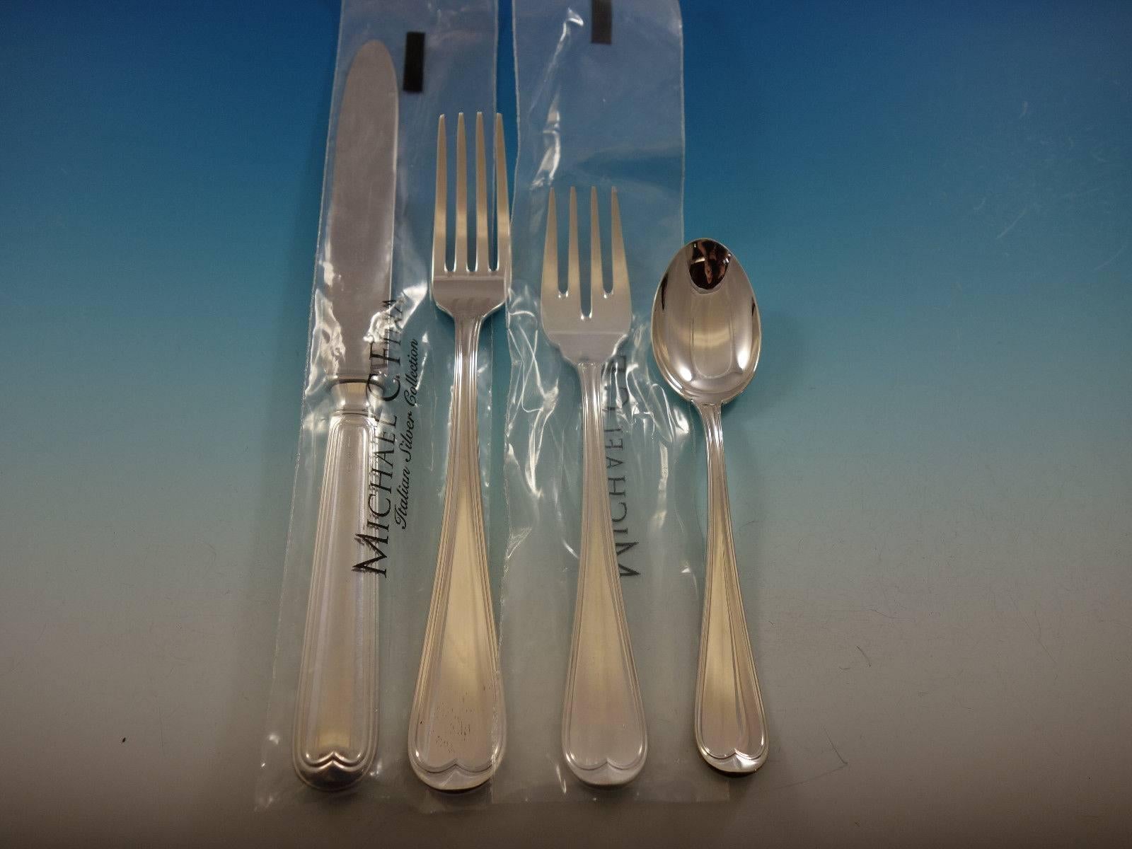 Mauriziano by Schiavon Italy Sterling Silver Flatware Set for 12 Dinner 60 Pc In Excellent Condition In Big Bend, WI