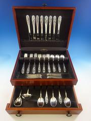 Silver Iris by International Sterling Silver Flatware Set 8 Service, 50 Pieces