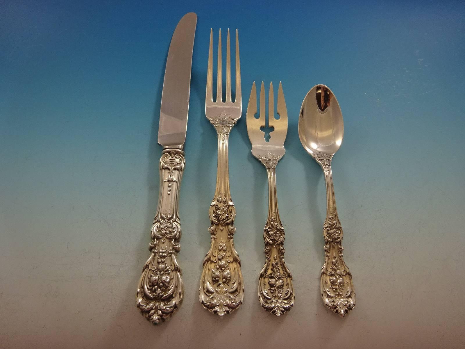 Gorgeous Old Francis I by Reed & Barton Dinner Size sterling silver flatware set - 67 pieces. This set includes: 

12 Dinner Size Knives, 9 3/4
