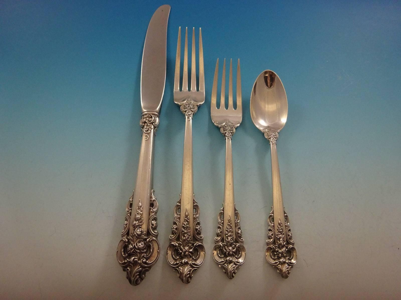 Grande Baroque by Wallace Sterling Silver Flatware Set 8 Service 51 Pcs Dinner  In Excellent Condition In Big Bend, WI