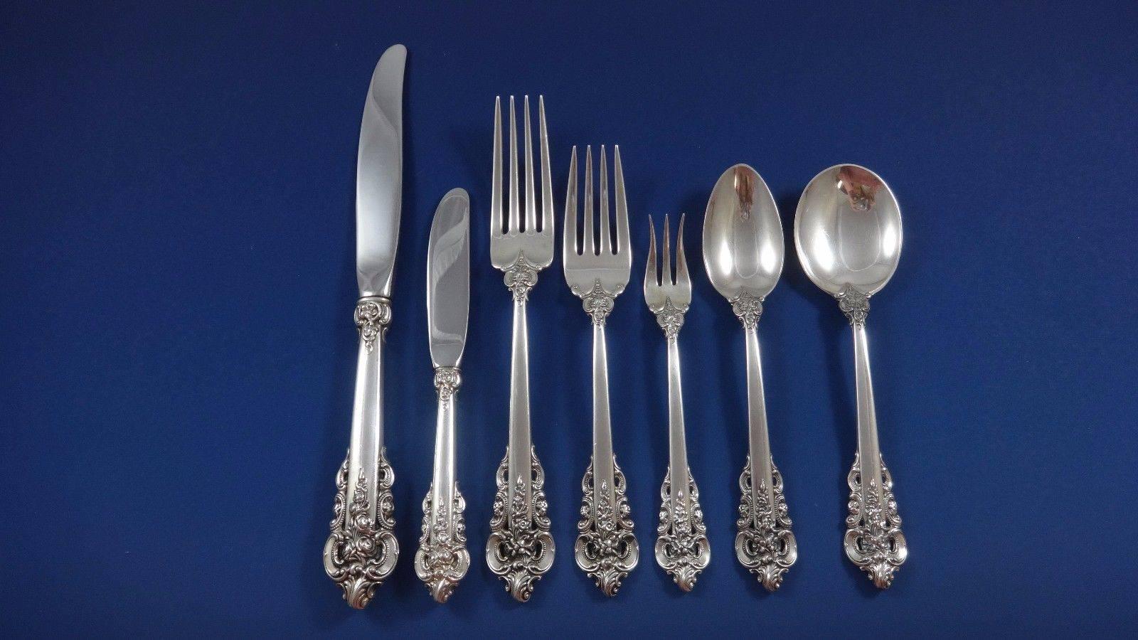 Grande Baroque by Wallace Sterling Silver Flatware Set For 8 Service 58 Pieces In Excellent Condition In Big Bend, WI